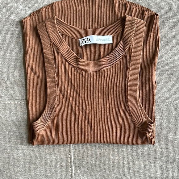 Zara Brown Ribbed Fitted Tank Top - Picture 4 of 6